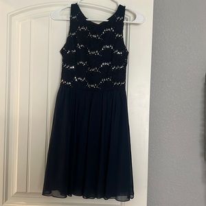 Speechless Juniors Dress Navy Blue Fit Flare Sequin Lace Dance Dress